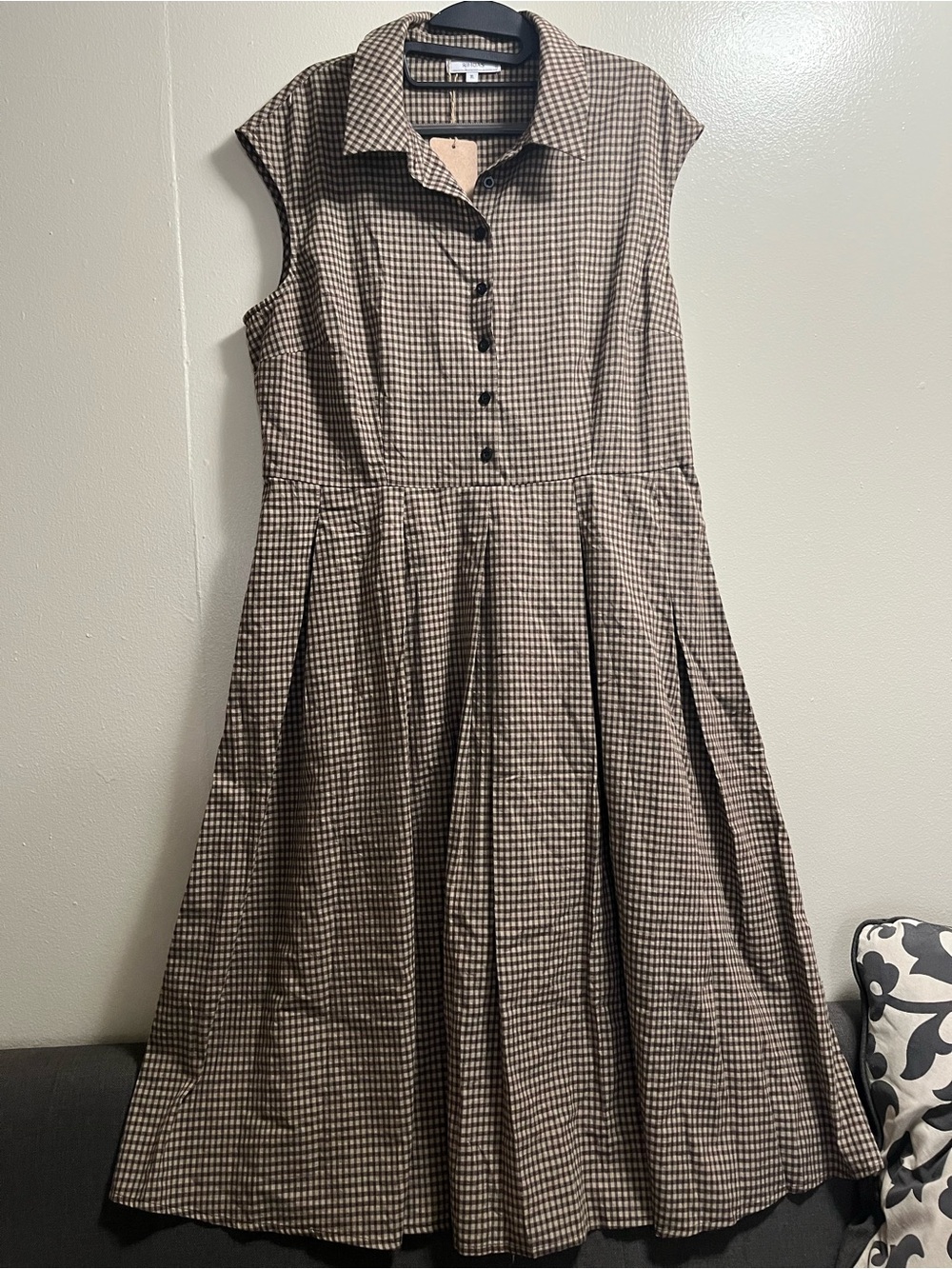 Rihoas Brown Checkered Fit-and-Flare midi dress -XL